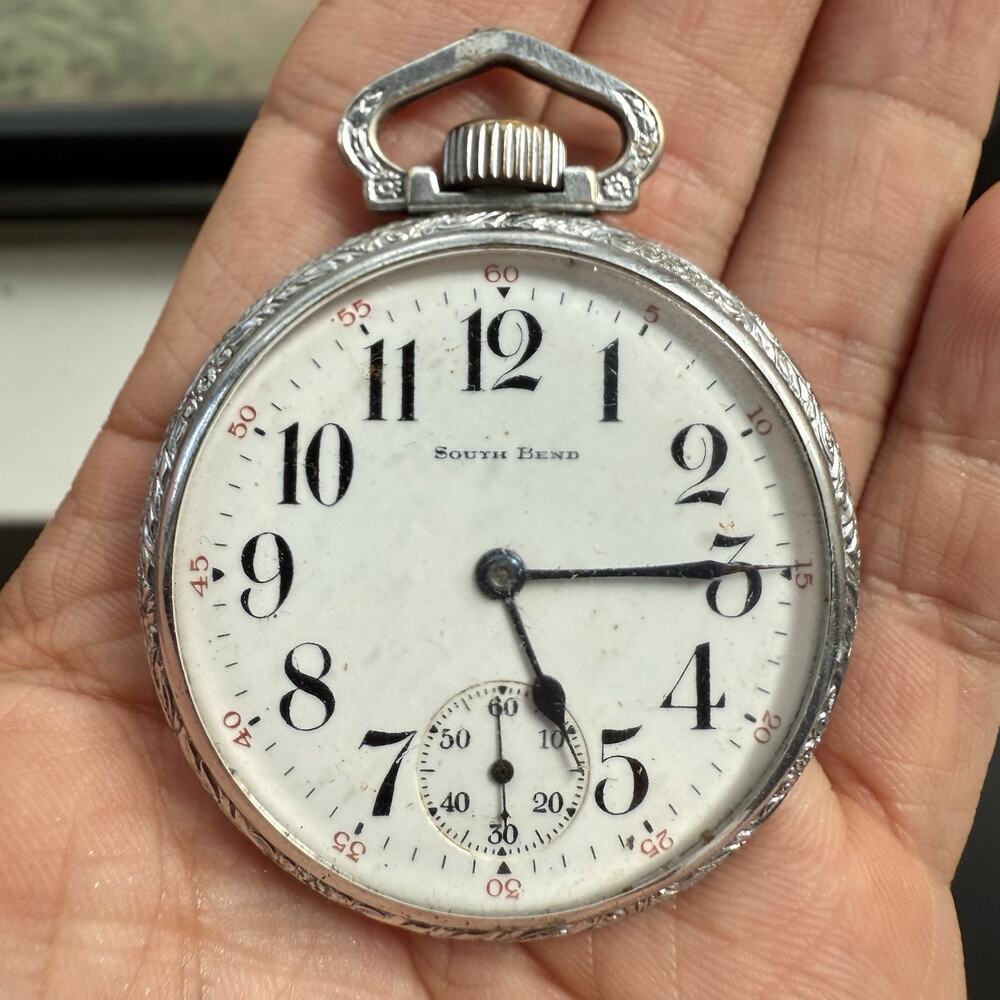 Vintage South Bend Pocket Watch Antique Silver Tone - RUNNING KEEPING TIME